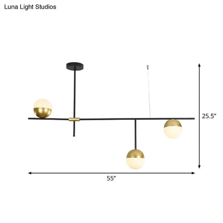 Postmodern Hanging Chandelier With Cream Ball Glass Shade - Black/Gold Finish 1/3-Tier 3/9 Bulbs
