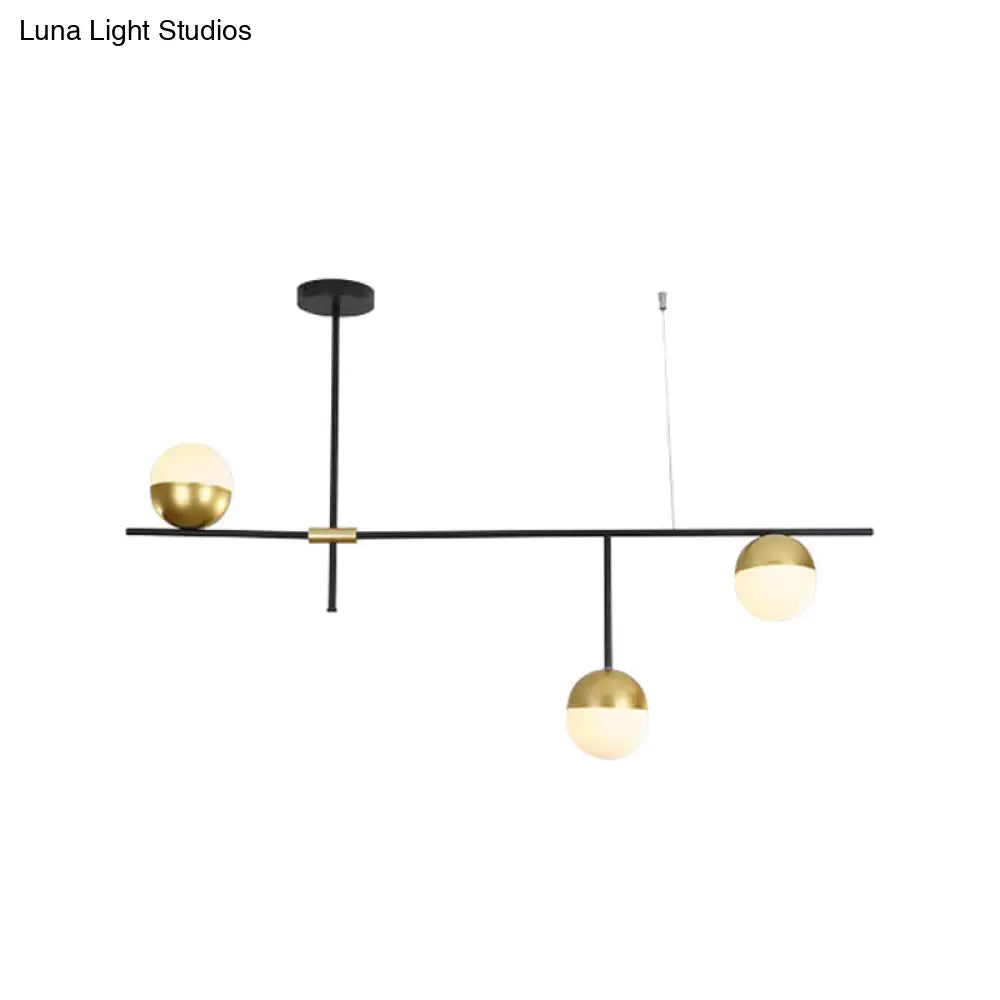 Postmodern Hanging Chandelier With Cream Ball Glass Shade - Black/Gold Finish 1/3-Tier 3/9 Bulbs