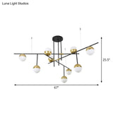 Postmodern Hanging Chandelier With Cream Ball Glass Shade - Black/Gold Finish 1/3-Tier 3/9 Bulbs