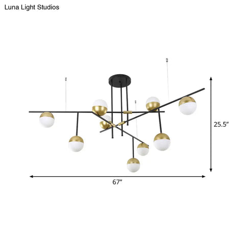 Postmodern Hanging Chandelier With Cream Ball Glass Shade - Black/Gold Finish 1/3-Tier 3/9 Bulbs