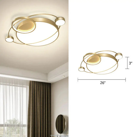 Postmodern Led Ceiling Flush Mount Light - Orbit - Shaped Metal Fixture For Bedrooms Gold / 26’