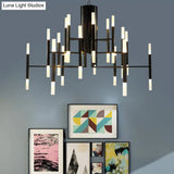 Postmodern Led Chandelier Pendant Light - Tiered Design Metallic Finish 36 Bulb Hanging For Living