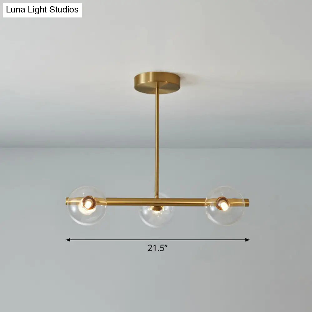 Postmodern Linear Island Lamp - Glass Pendant Light In Brass For Dining Room 3 / Clear