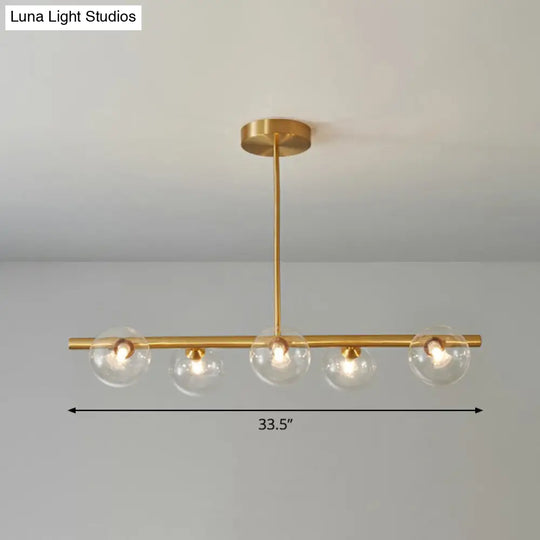 Postmodern Linear Island Lamp - Glass Pendant Light In Brass For Dining Room 5 / Clear