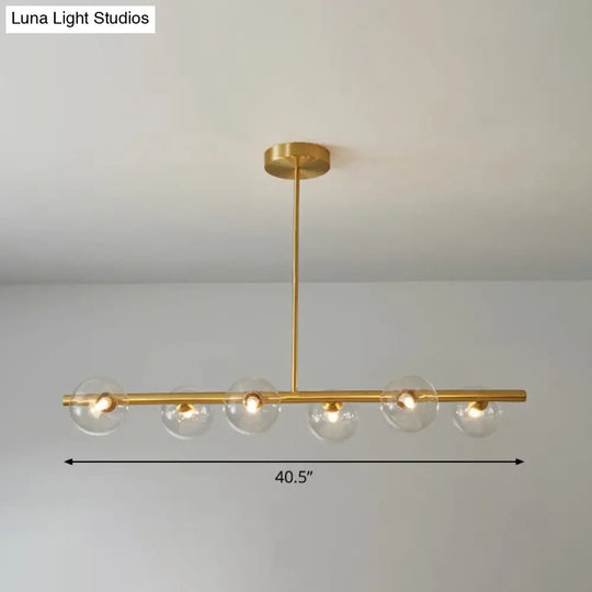 Postmodern Linear Island Lamp - Glass Pendant Light In Brass For Dining Room 6 / Clear