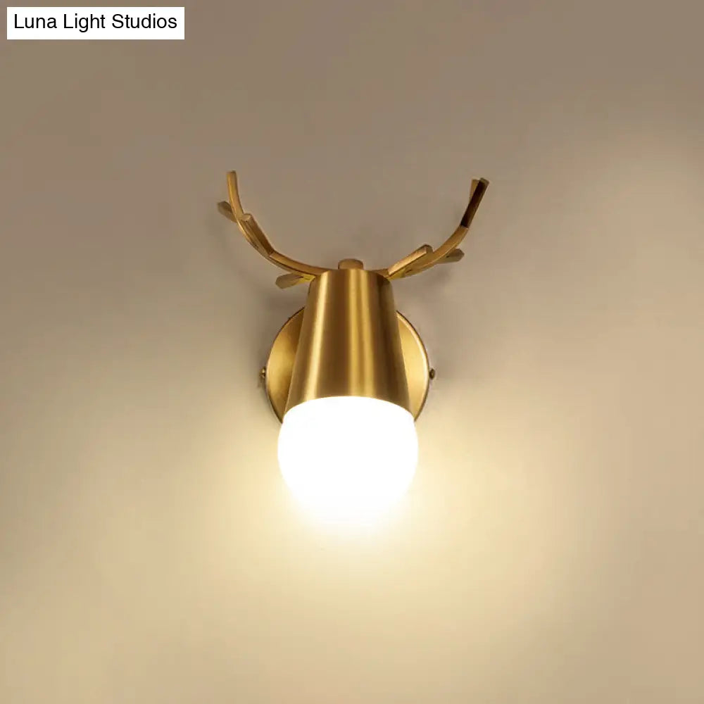 Postmodern Metal Brass Sconce Light With Exposed Bulb Design - Antler Vanity Wall Fixture 1 /