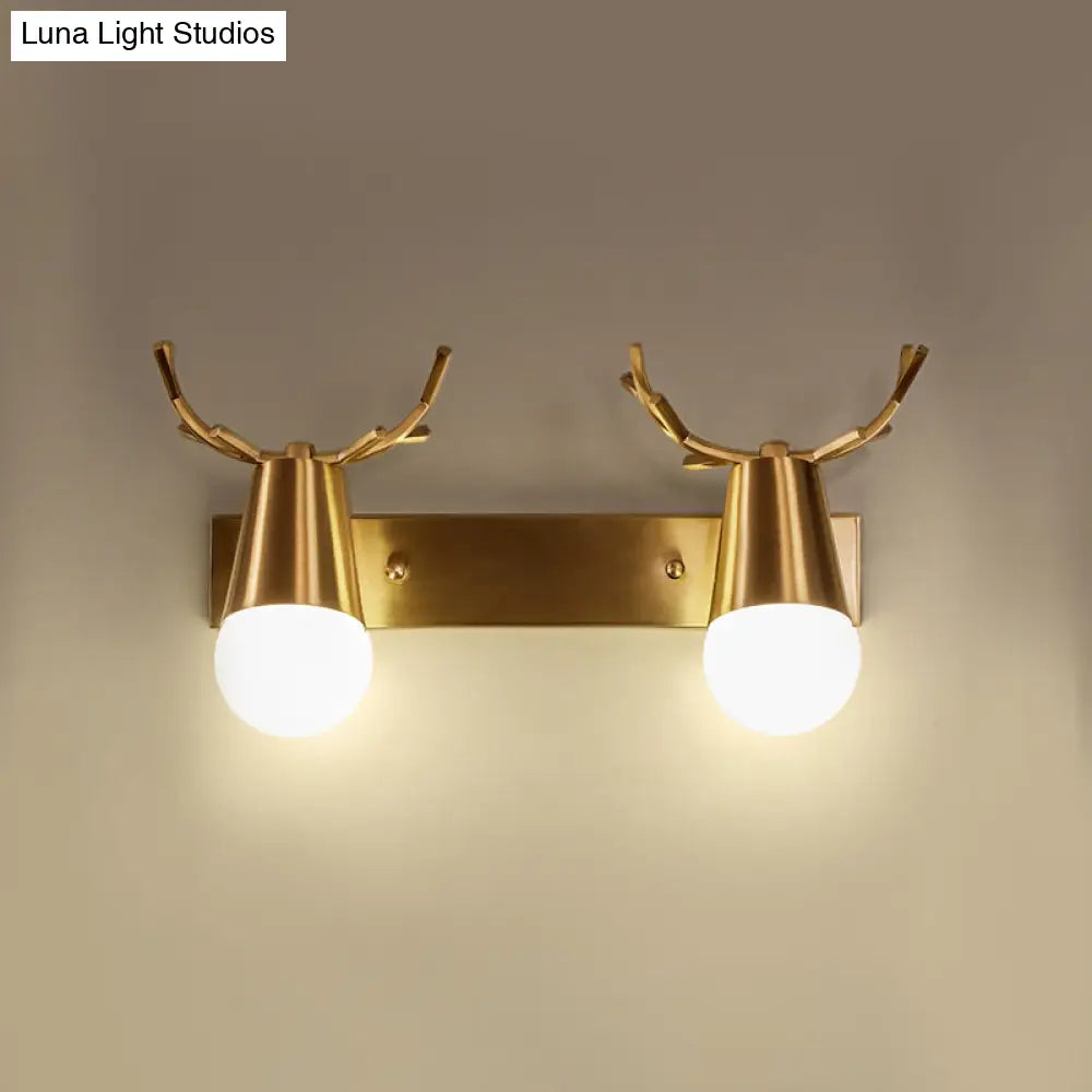 Postmodern Metal Brass Sconce Light With Exposed Bulb Design - Antler Vanity Wall Fixture 2 /