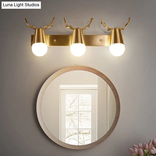 Postmodern Metal Brass Sconce Light With Exposed Bulb Design - Antler Vanity Wall Fixture