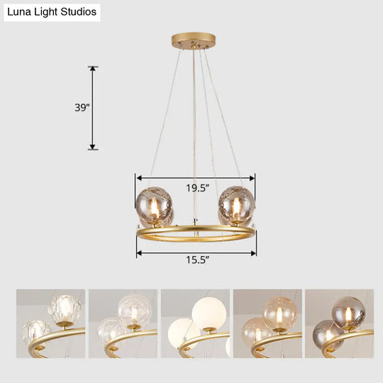 Postmodern Metal Pendant Chandelier With Glass Ball Shade 4 / Gold