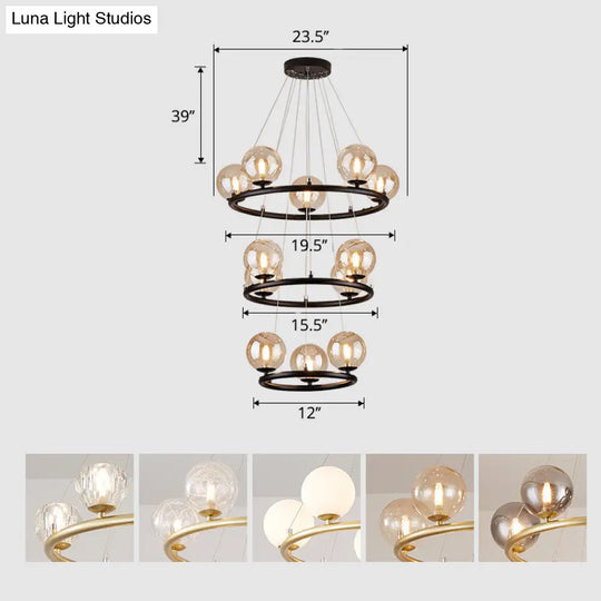 Postmodern Metal Pendant Chandelier With Glass Ball Shade 12 / Black