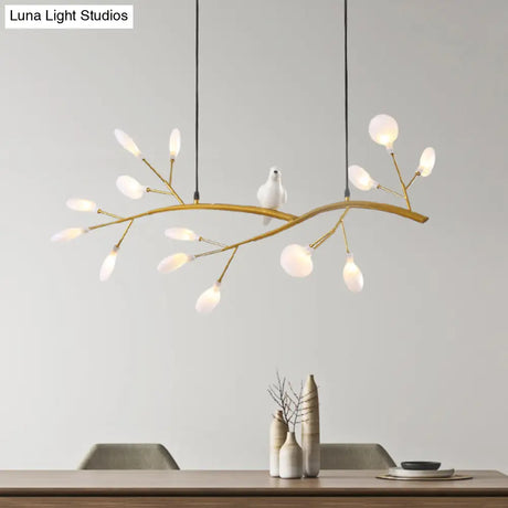 Postmodern Metal Island Light With Bird And 15-Head Hanging Lamp For Restaurants