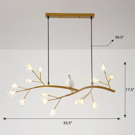 Postmodern Metal Island Light With Bird And 15-Head Hanging Lamp For Restaurants Gold / Clear