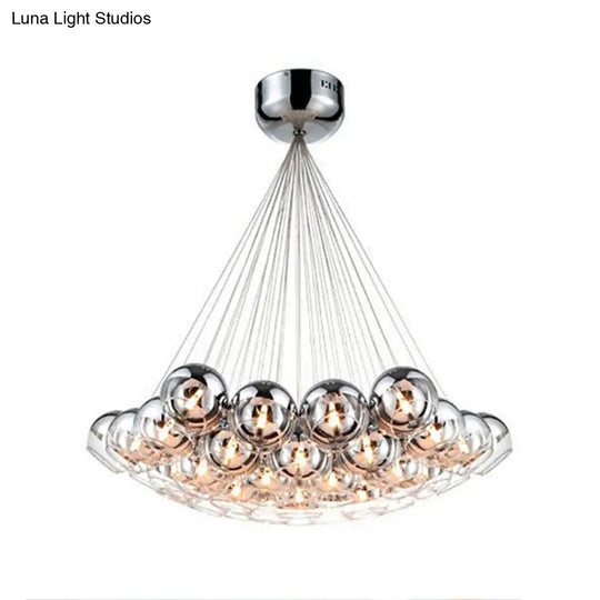 Sleek Silver Mirrored Glass Pendant Light - Postmodern Hanging For Dining Table