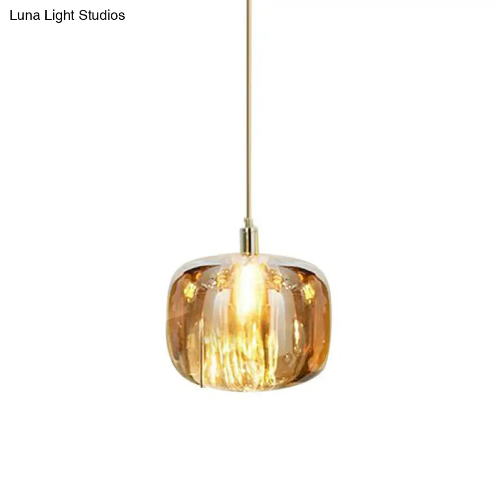 Postmodern Pumpkin Led Pendant Lamp: Creative Mirror Glass Hanging Light For Cafes