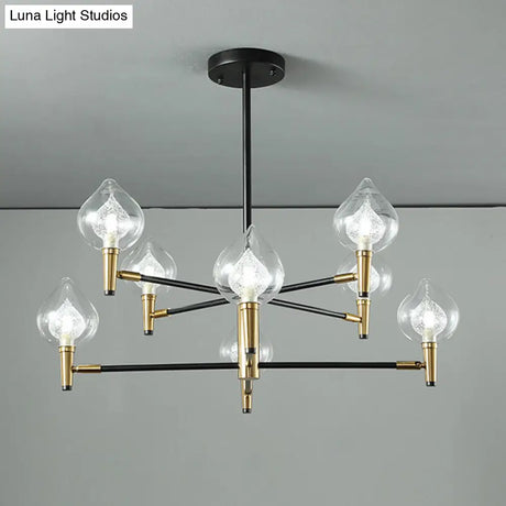 Postmodern Raindrop Chandelier: Clear And Seedy Glass Bedroom Drop Lamp With Branching Arm