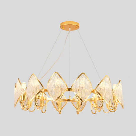 Postmodern Ring Ceiling Chandelier With Rhombus Crystal Shade - Elegant Metal Living Room Light