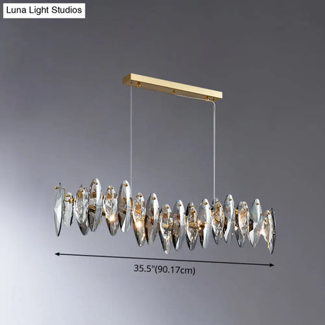 Postmodern Smoke Grey Glass Leaf Suspension Lamp Gold Restaurant Island Light