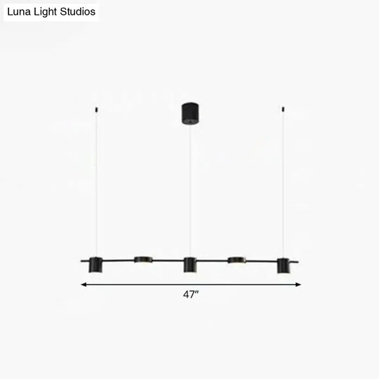 Postmodern Straight Bar Led Ceiling Light For Kitchen Island Stylish Metal Hanging Fixture 5 / Black
