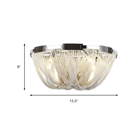 Postmodern Tassel Flush Mount Ceiling Fixture With Metal Frame 4/5 Lights Chrome Finish - Ideal For