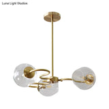 Postmodern Transparent Glass 3 - Light Flush Mount Chandelier For Bedroom In Brass