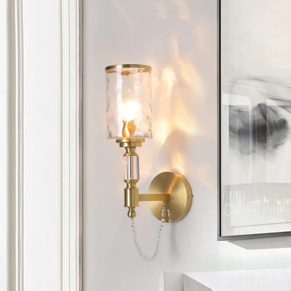 Postmodern Water Glass Wall Sconce Light With Crystal Accents - Brass Finish 1 /