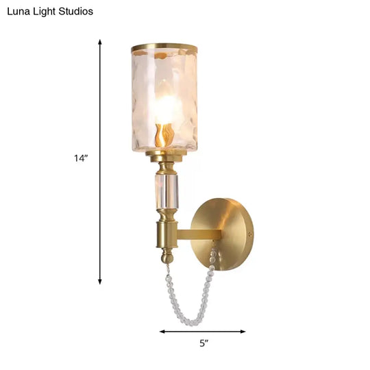 Postmodern Water Glass Wall Sconce Light With Crystal Accents - Brass Finish