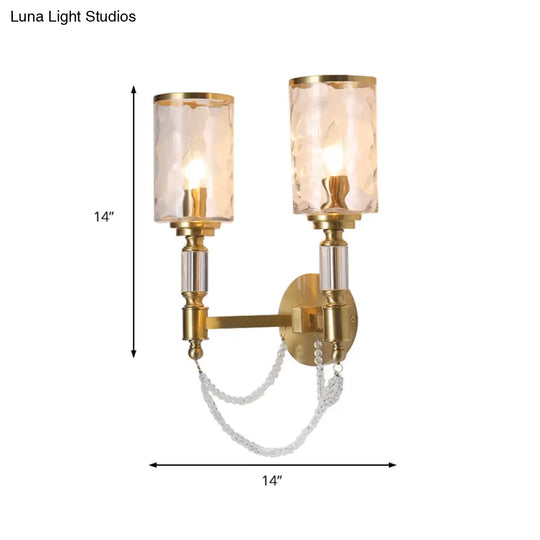Postmodern Water Glass Wall Sconce Light With Crystal Accents - Brass Finish