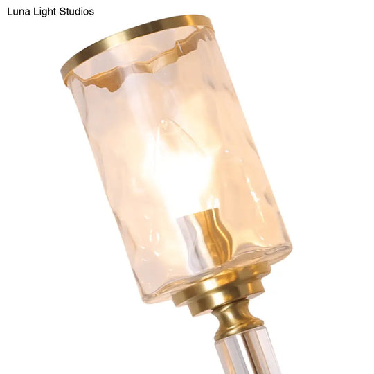 Postmodern Water Glass Wall Sconce Light With Crystal Accents - Brass Finish