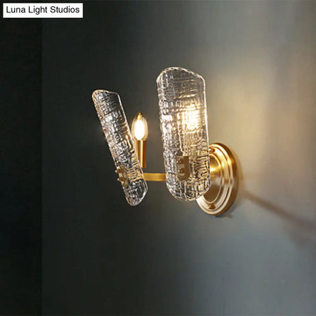 Prism Crystal Wall Sconce With 1/2 Lights - Brass Mount For Corridors