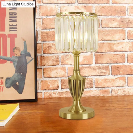Prismatic Crystal Brass Table Lamp With Led Contemporary Nightstand Lighting