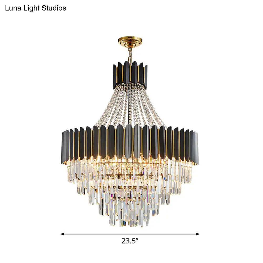 Modern Prismatic Crystal 11-Light Black Chandelier For Dining Room Ceiling