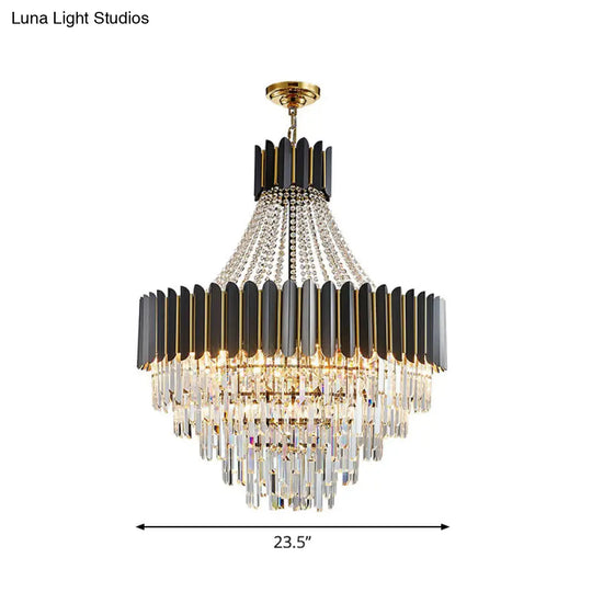 Modern Prismatic Crystal 11-Light Black Chandelier For Dining Room Ceiling