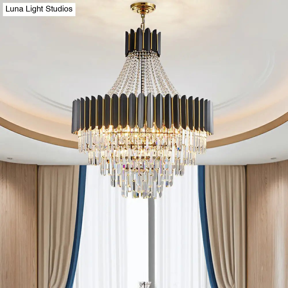 Prismatic Crystal Chandelier: Modern 11-Light Black Pendant For Dining Room Ceiling