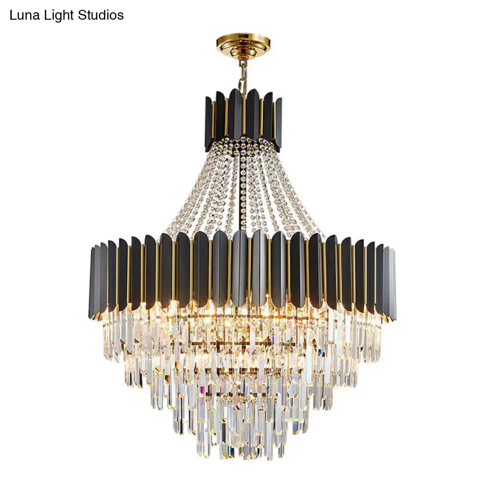 Modern Prismatic Crystal 11-Light Black Chandelier For Dining Room Ceiling