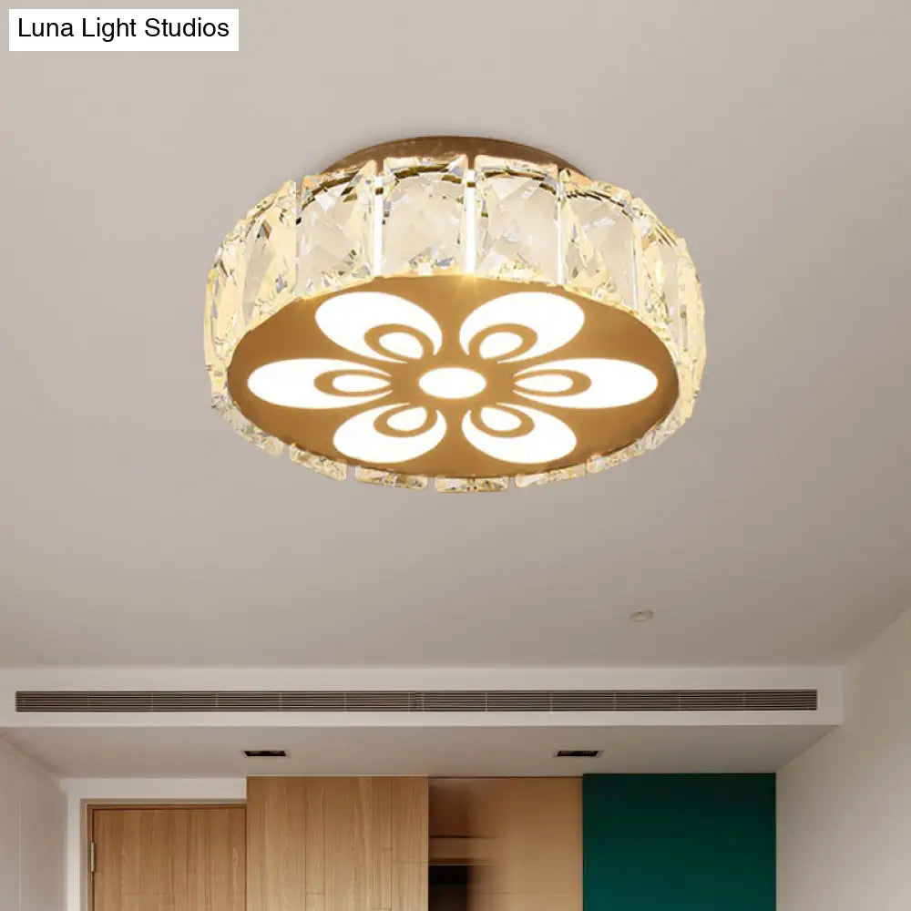 Prismatic Crystal Chrome Ceiling Flush Floral Pattern Led Mount Light Fixture