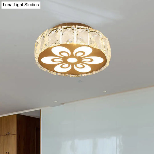 Prismatic Crystal Chrome Ceiling Flush Floral Pattern Led Mount Light Fixture