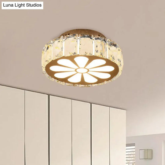 Prismatic Crystal Chrome Ceiling Flush Floral Pattern Led Mount Light Fixture / B