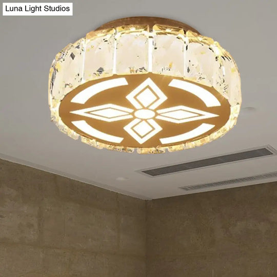 Prismatic Crystal Chrome Ceiling Flush Floral Pattern Led Mount Light Fixture / D