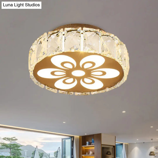 Prismatic Crystal Chrome Ceiling Flush Floral Pattern Led Mount Light Fixture / A