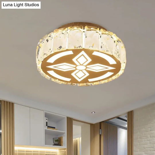 Prismatic Crystal Chrome Ceiling Flush Floral Pattern Led Mount Light Fixture