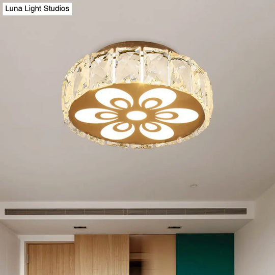 Prismatic Crystal Chrome Ceiling Flush Floral Pattern Led Mount Light Fixture