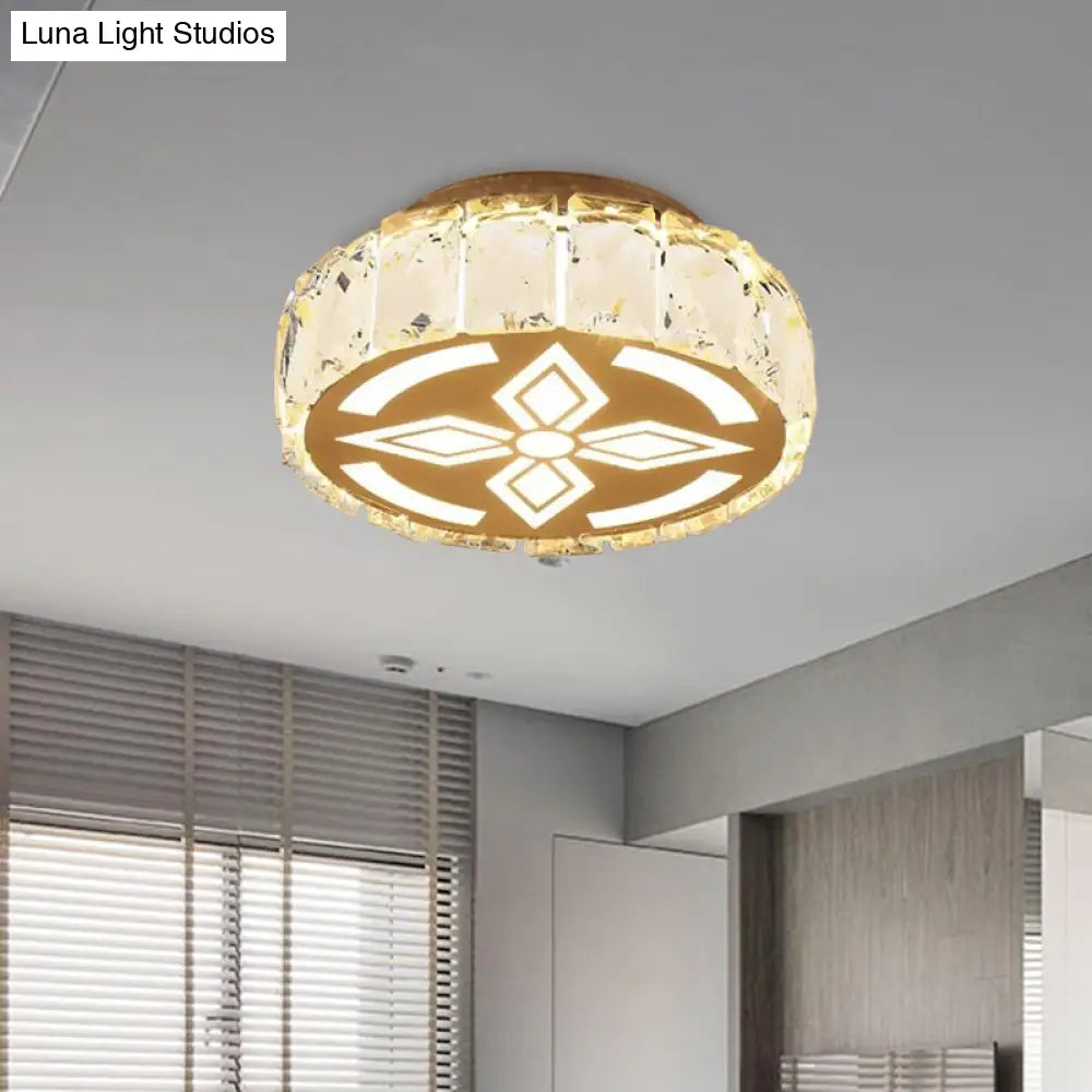 Prismatic Crystal Chrome Ceiling Flush Floral Pattern Led Mount Light Fixture