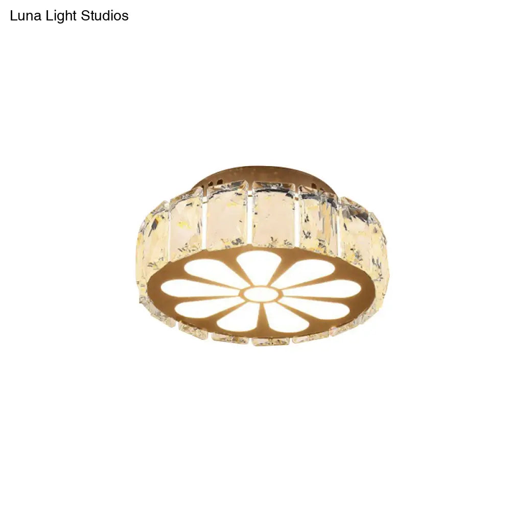 Prismatic Crystal Chrome Ceiling Flush Floral Pattern Led Mount Light Fixture