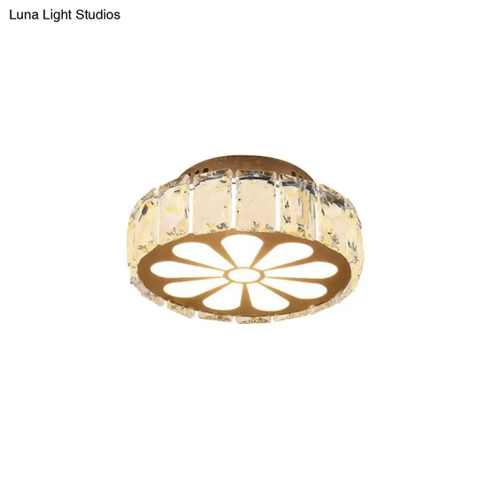 Prismatic Crystal Chrome Ceiling Flush Floral Pattern Led Mount Light Fixture