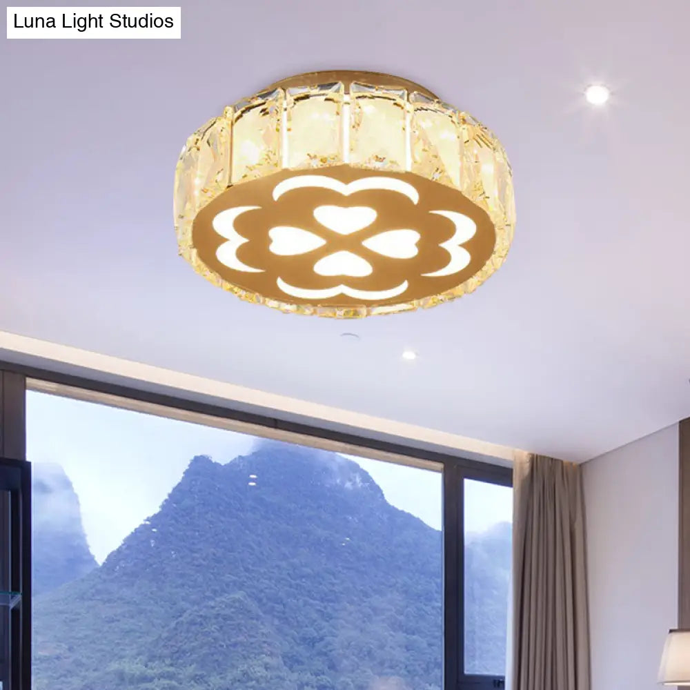 Prismatic Crystal Chrome Ceiling Flush Floral Pattern Led Mount Light Fixture