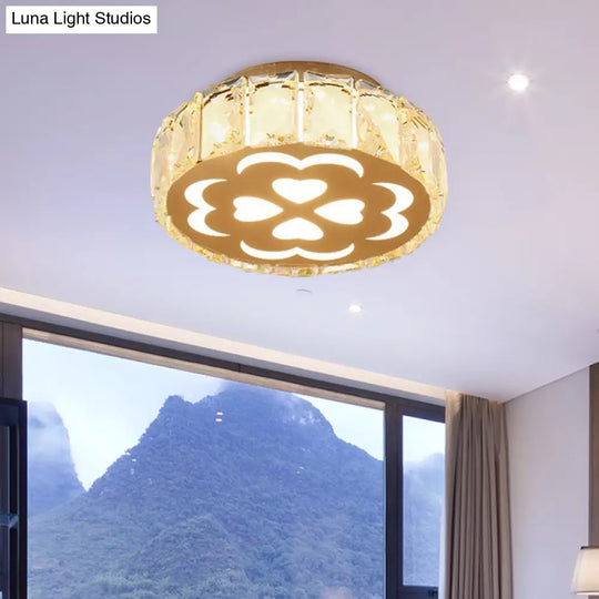 Prismatic Crystal Chrome Ceiling Flush Floral Pattern Led Mount Light Fixture