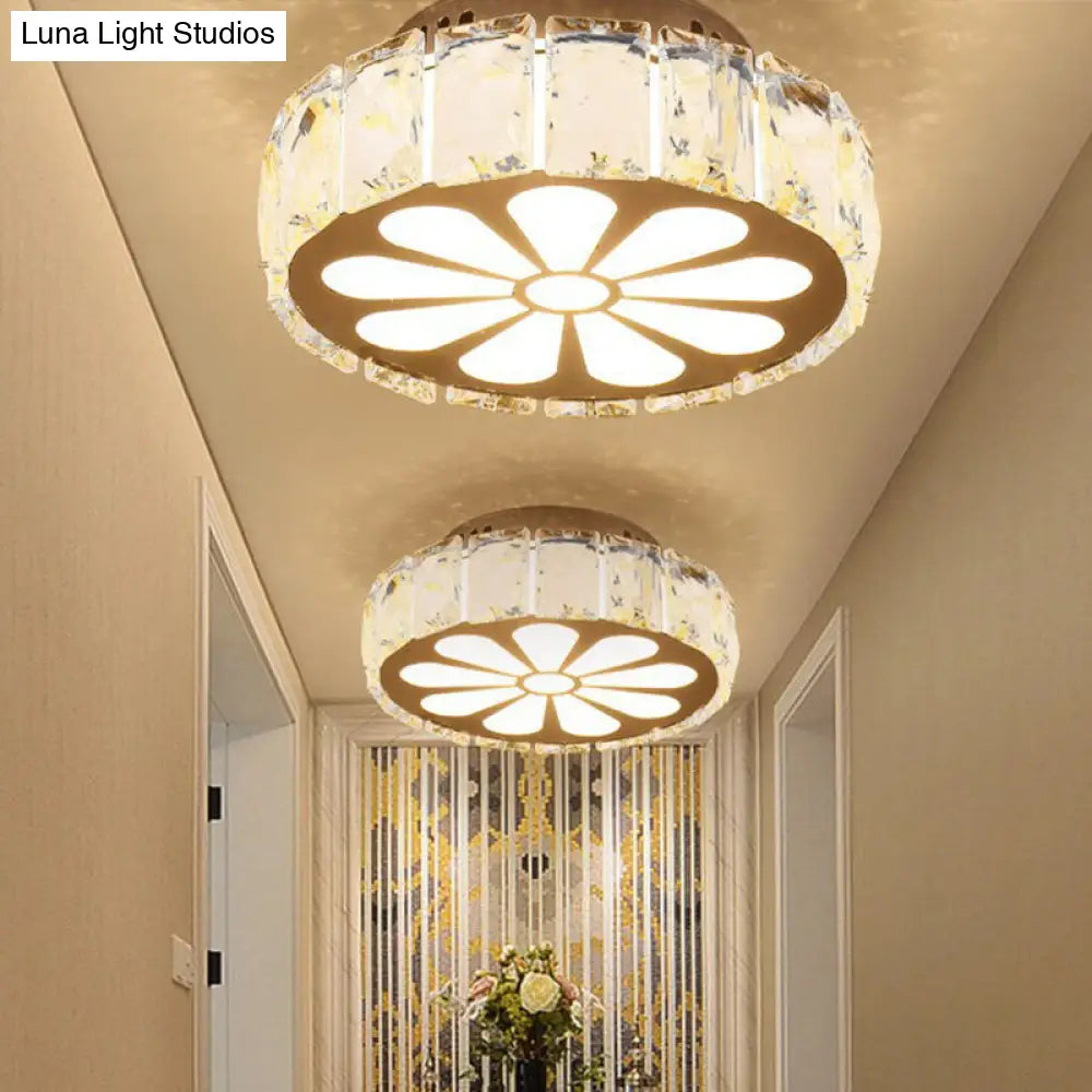 Prismatic Crystal Chrome Ceiling Flush Floral Pattern Led Mount Light Fixture
