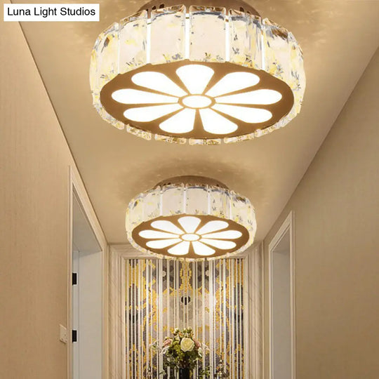 Prismatic Crystal Chrome Ceiling Flush Floral Pattern Led Mount Light Fixture