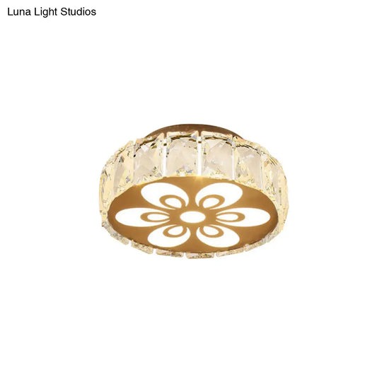 Prismatic Crystal Chrome Ceiling Flush Floral Pattern Led Mount Light Fixture