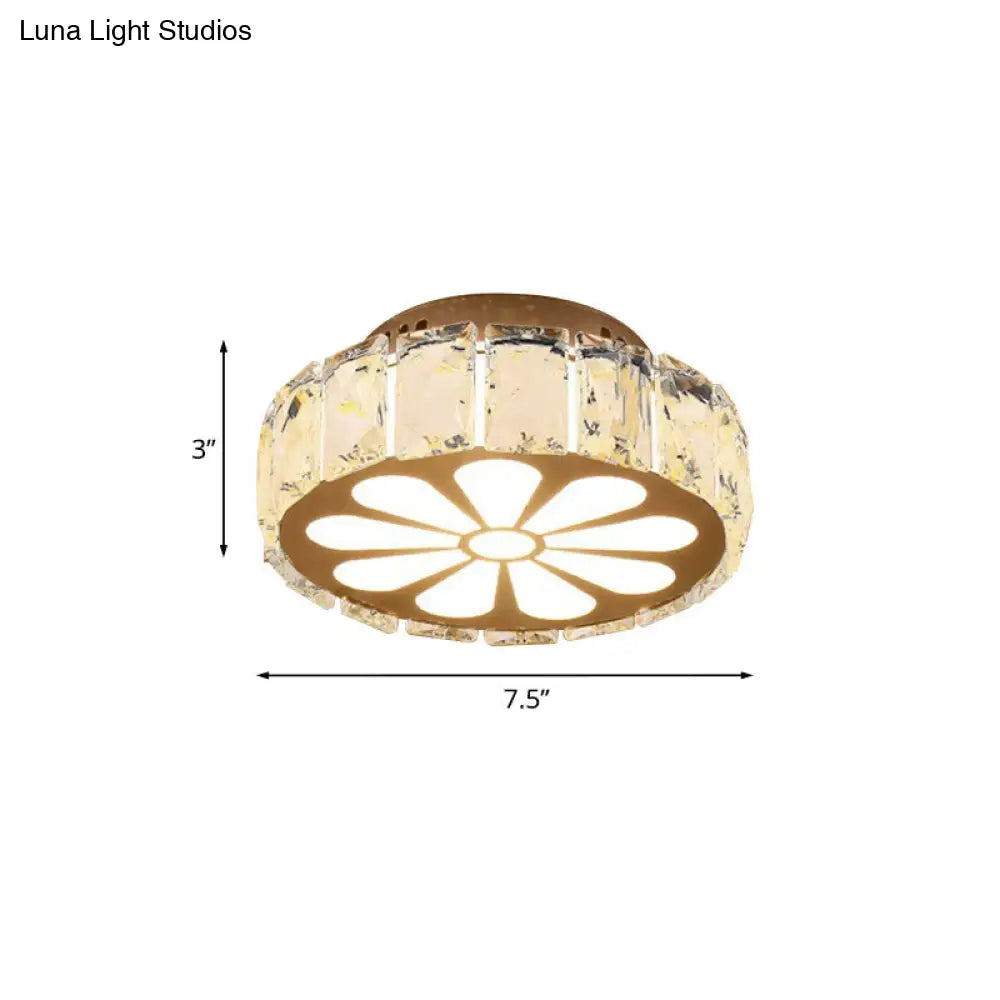 Prismatic Crystal Chrome Ceiling Flush Floral Pattern Led Mount Light Fixture